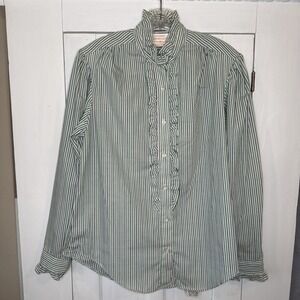 VTG Pendleton Size 10 Country Sophisticates Striped Ruffle Button Up Shirt Green